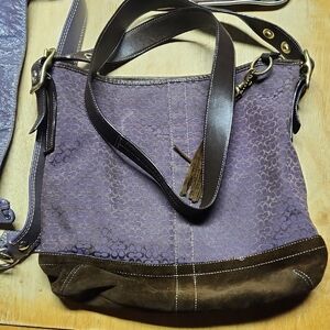 Coach Purple and Brown Shoulder Bag with Relaxed Design